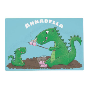Cute dragons roasting marshmallows cartoon placemat