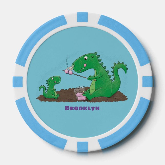Cute dragons roasting marshmallows cartoon poker chips (Front)