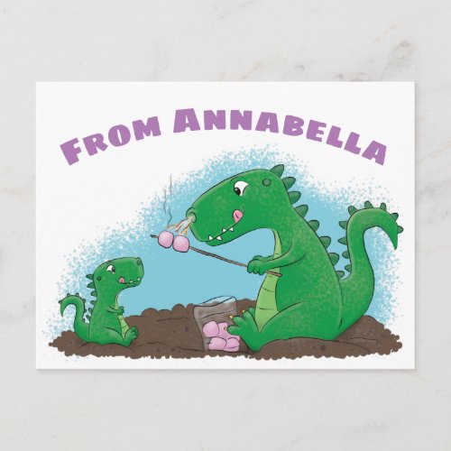 Cute dragons roasting marshmallows cartoon postcard