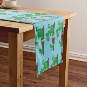 Cute dragons roasting marshmallows cartoon short table runner