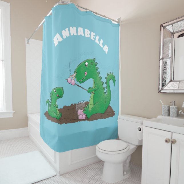 Cute dragons roasting marshmallows cartoon shower curtain (In Situ)