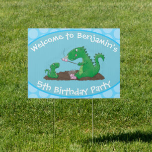 Cute dragons roasting marshmallows cartoon sign