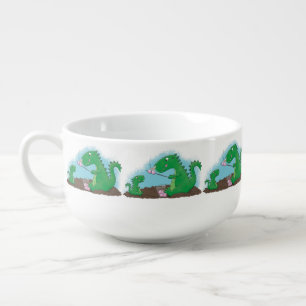 Cute dragons roasting marshmallows cartoon soup mug