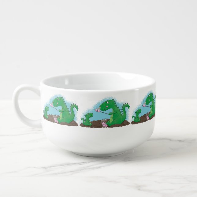 Cute dragons roasting marshmallows cartoon soup mug (Right)