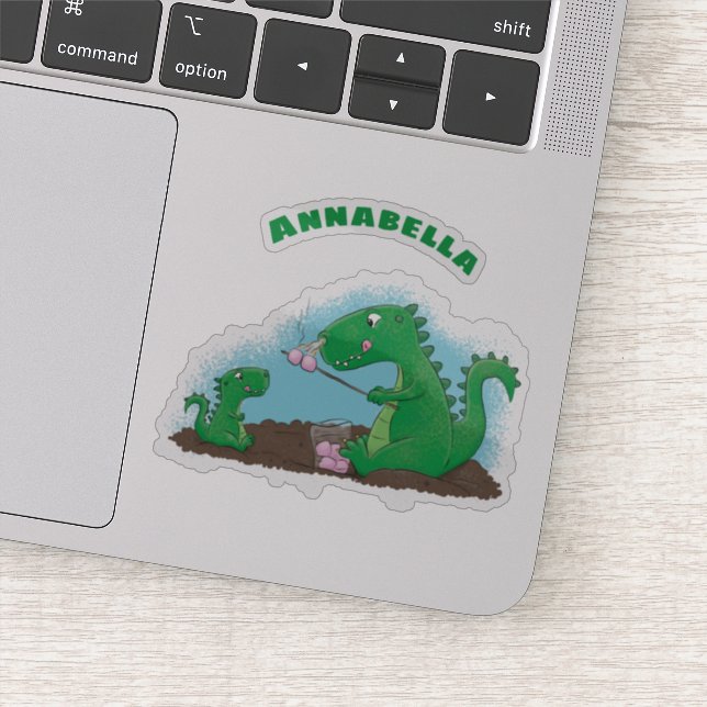 Cute dragons roasting marshmallows cartoon sticker (Detail)