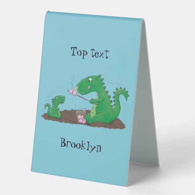 Cute dragons roasting marshmallows cartoon table tent (Front)
