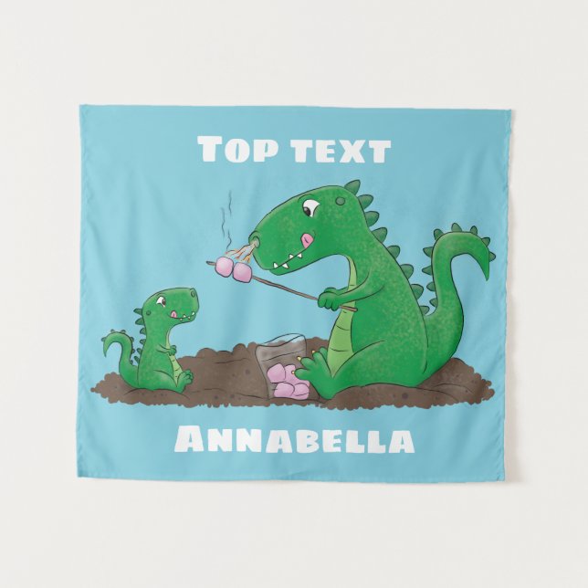 Cute dragons roasting marshmallows cartoon tapestry (Front (Horizontal))