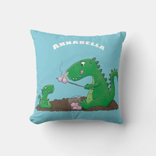 Cute dragons roasting marshmallows cartoon throw pillow