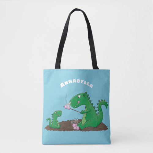 Cute dragons roasting marshmallows cartoon tote bag