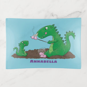 Cute dragons roasting marshmallows cartoon trinket tray