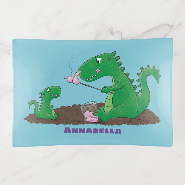 Cute dragons roasting marshmallows cartoon trinket tray (Front)
