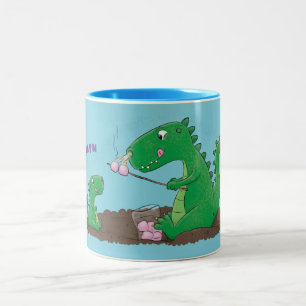 Cute dragons roasting marshmallows cartoon Two-Tone coffee mug