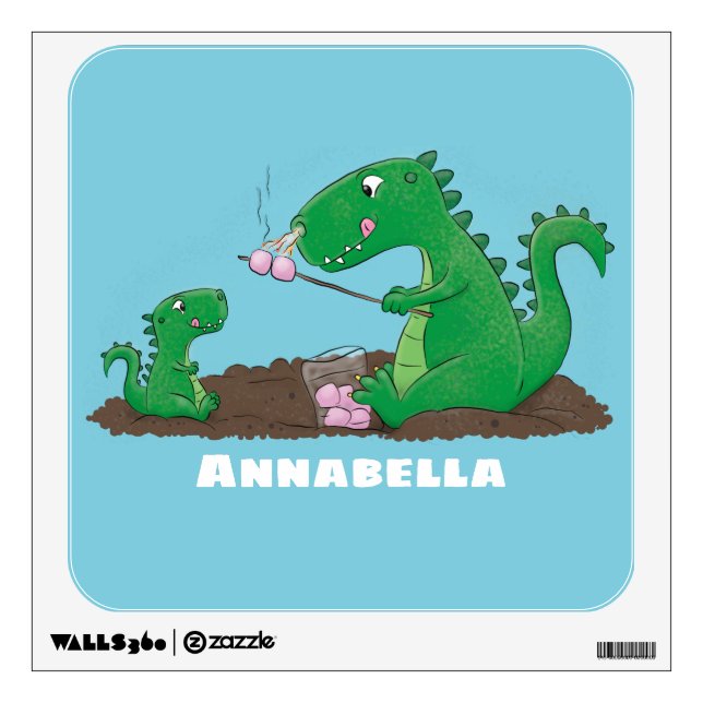 Cute dragons roasting marshmallows cartoon wall decal (Front)