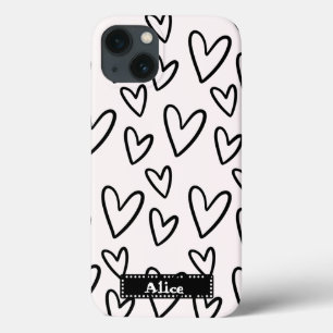 cute drawing black white heart love personalized iPhone 13 case