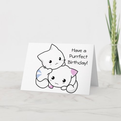 Cute Drawing of Boy and Girl Kitten in Love Card