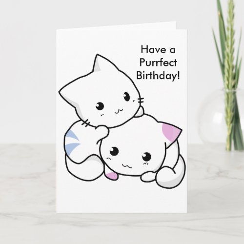 Cute Drawing of Boy and Girl Kitten in Love Card