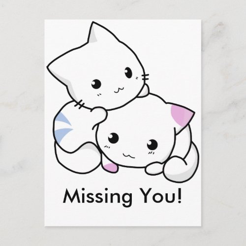 Cute Drawing of Boy and Girl Kitten in Love Postcard