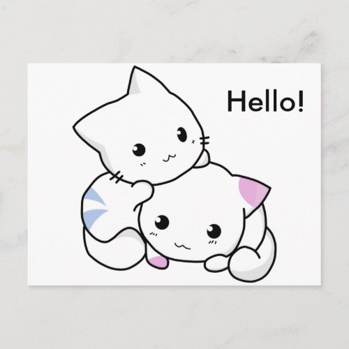 Cute Drawing of Boy and Girl Kitten in Love Postcard