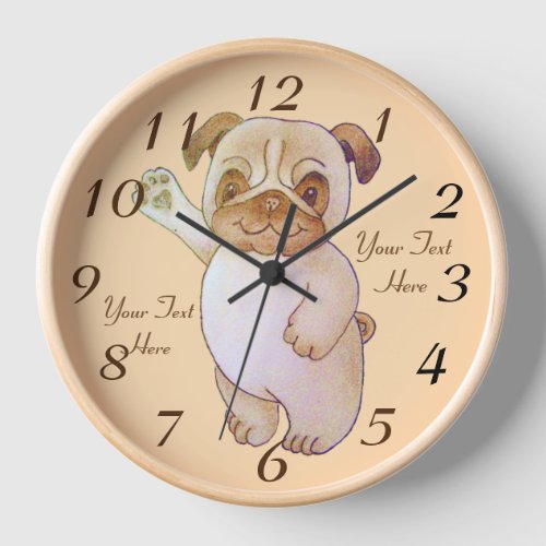 cute drawing of dog waving brown pug dog clock