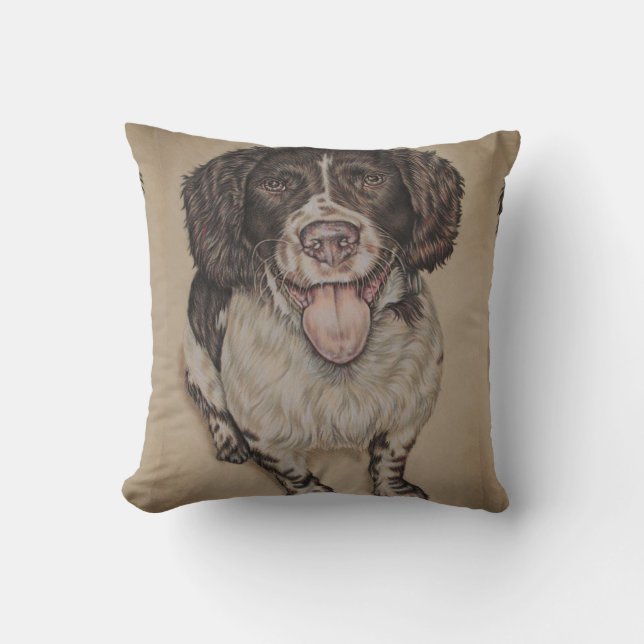 Cute Drawing of Happy Spaniel Throw Pillow (Front)