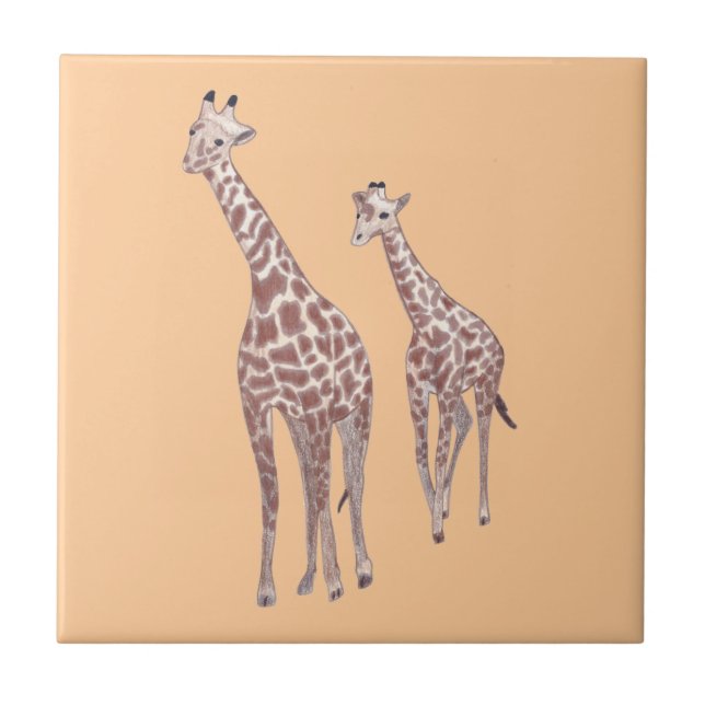 Cute drawing of mother and child giraffes, Tiles (Front)