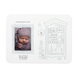 Cute Drawing Photo Birth Announcement Card Baby Magnet