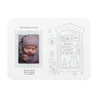 Cute Drawing Photo Birth Announcement Card Baby Magnet