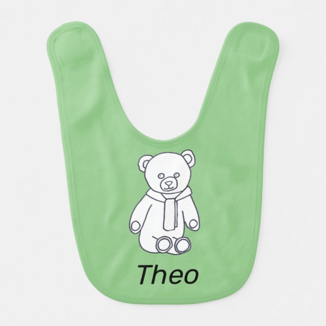 Cute Drawing Teddy Bear Personalized Baby Bibs (Front)