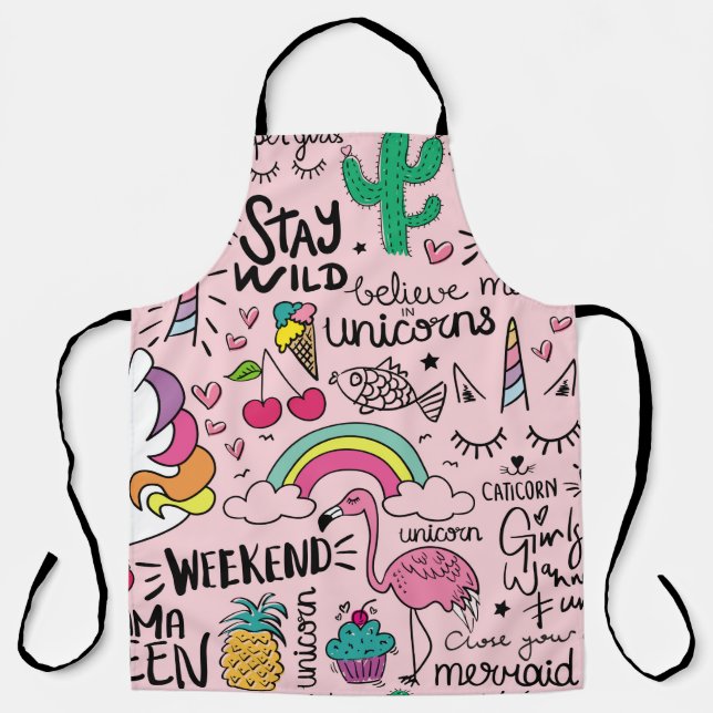 Cute drawings on pink seamless repeating pattern t apron (Front)