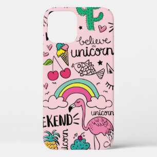 Cute drawings on pink seamless repeating pattern t iPhone 12 case