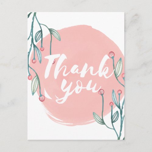 Cute drawn flowers and leaves thank you postcard
