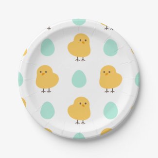 Cute drawn yellow chick and egg easter pattern paper plate