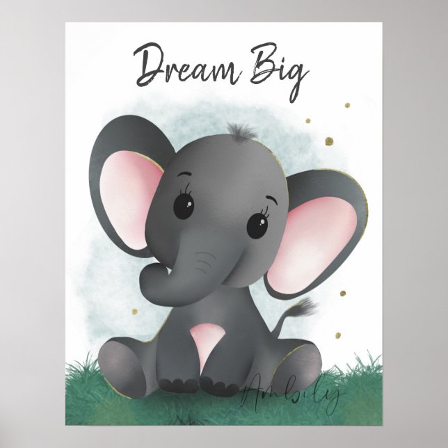 Cute Dream Big Elephant Gender Neutral  Poster (Front)