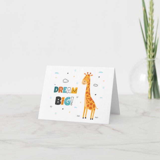 Cute Dream Big Giraffe Kids Baby Greeting Card (Front)