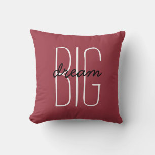 Cute Dream Big Modern Motivational Quote Red Throw Pillow
