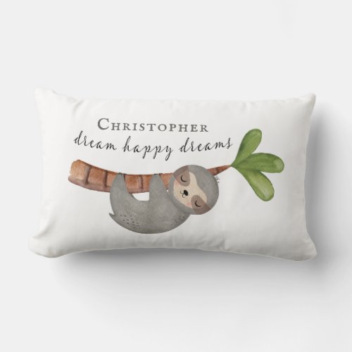 Cute Dream Happy Dreams Kids Sloth Monogram Lumbar Pillow
