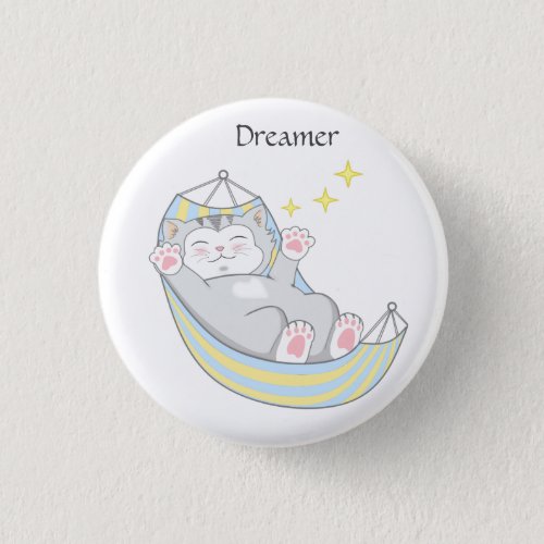 Cute Dreamer Kitty Cat in Hammock Button