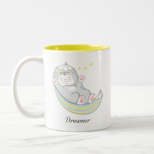 Cute Dreamer Kitty Cat in Hammock T_Shirt Two_Tone Coffee Mug
