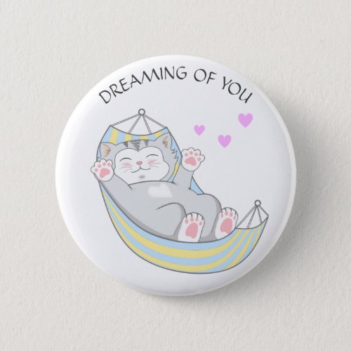Cute Dreamer Kitty Cat with Heart in Hammock Button