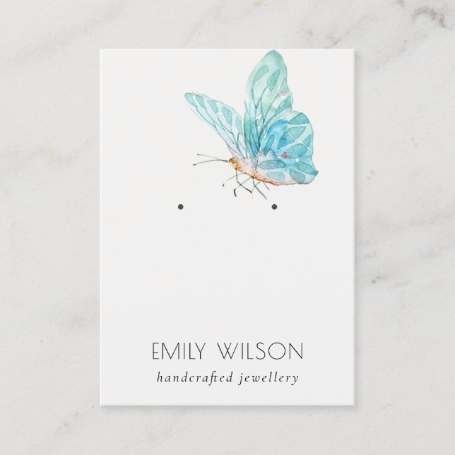 Cute Dreamy Blue Aqua Butterfly Earring Display Business Card (Front)