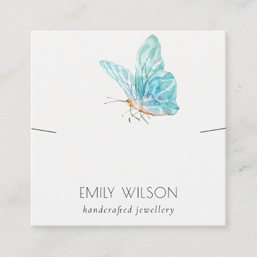Cute Dreamy Blue Aqua Butterfly Earring Display Square Business Card