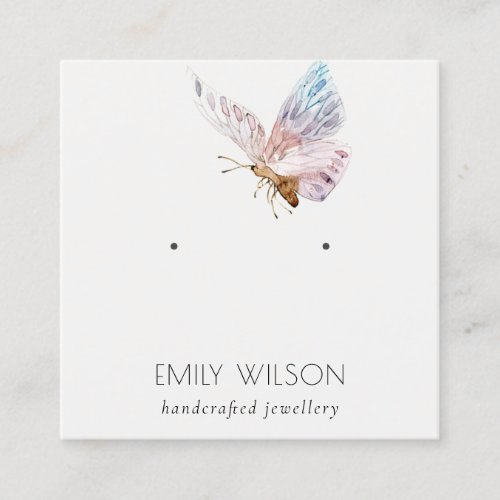 Cute Dreamy Blush Aqua Butterfly Earring Display Square Business Card