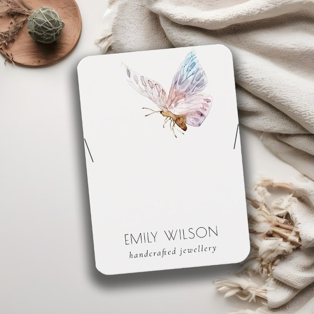 Cute Dreamy Blush Aqua Butterfly Necklace Display Business Card (Creator Uploaded)