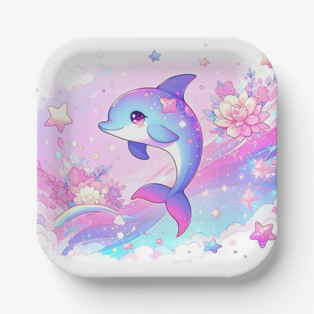 Cute Dreamy Dolphin Baby Shower  Paper Plates (Front)