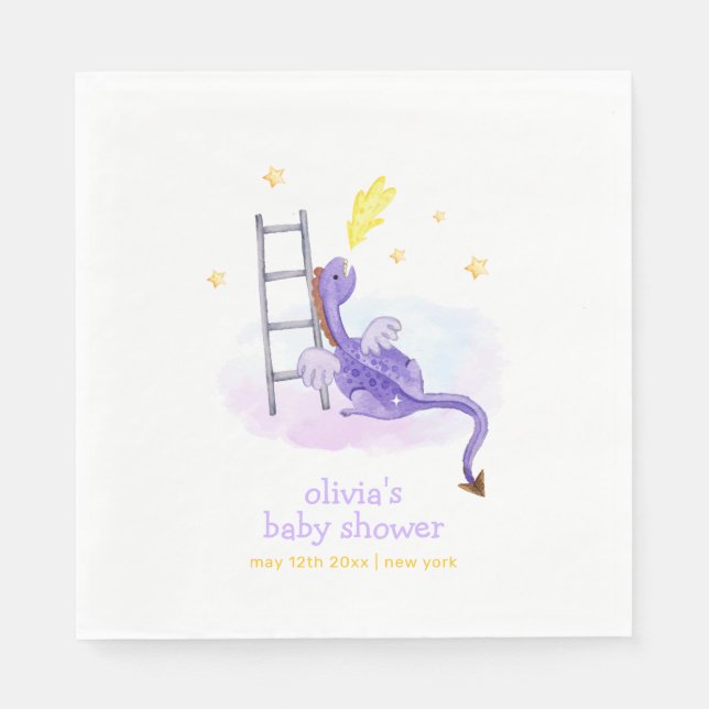Cute Dreamy Fairytale Dragon Stars Baby Shower  Napkins (Front)