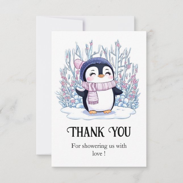 Cute Dreamy Penguin Baby Shower  Thank You Card (Front)