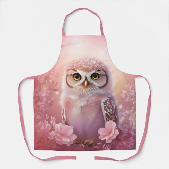 Cute Dreamy Pink Burrowing Owl  Apron (Front)