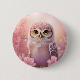 Cute Dreamy Pink Burrowing Owl Button