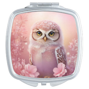 Cute Dreamy Pink Burrowing Owl  Compact Mirror