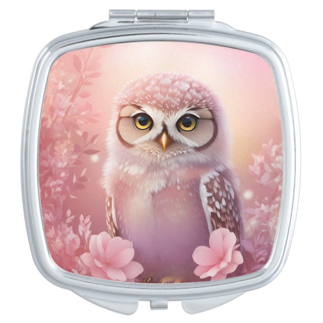 Cute Dreamy Pink Burrowing Owl  Compact Mirror (Front)
